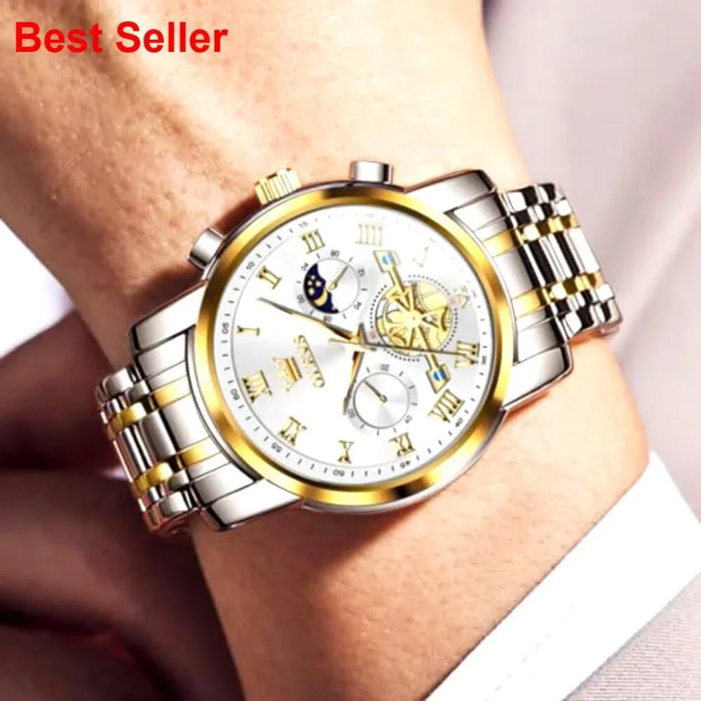 Stainless Steel Waterproof Quartz Watch with Adjustable Bracelet
